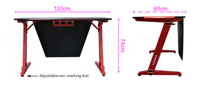 OVERDRIVE Gaming Desk 120cm  Computer Black PC Red LED Lights Carbon Fiber Look - Cosy Abode