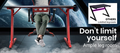 OVERDRIVE Gaming Desk 120cm  Computer Black PC Red LED Lights Carbon Fiber Look - Cosy Abode