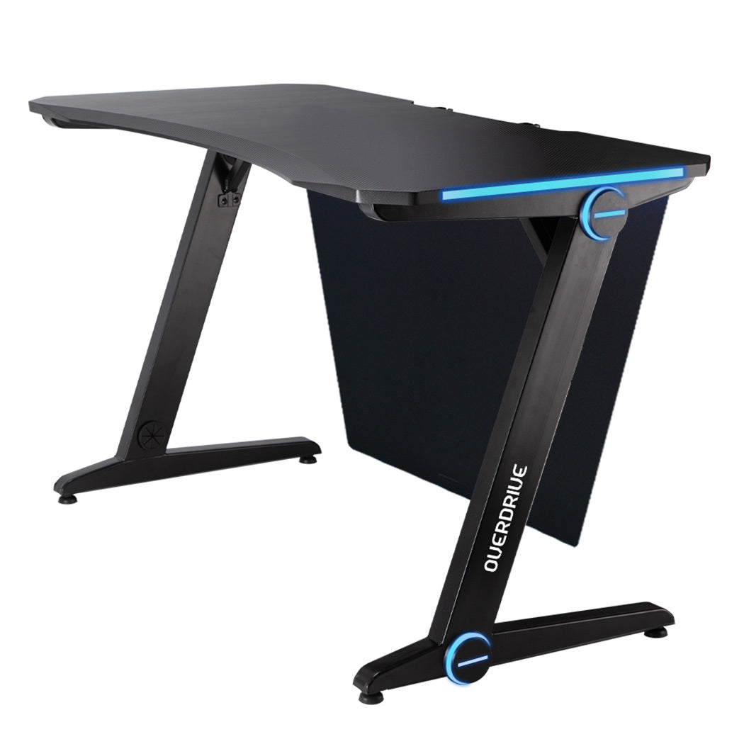 OVERDRIVE Gaming Desk 120cm  Computer Black PC Blue LED Lights Carbon Fiber Look - Cosy Abode