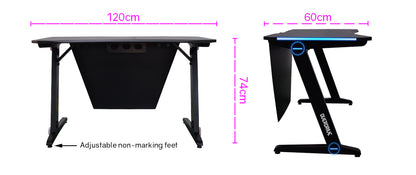 OVERDRIVE Gaming Desk 120cm  Computer Black PC Blue LED Lights Carbon Fiber Look - Cosy Abode