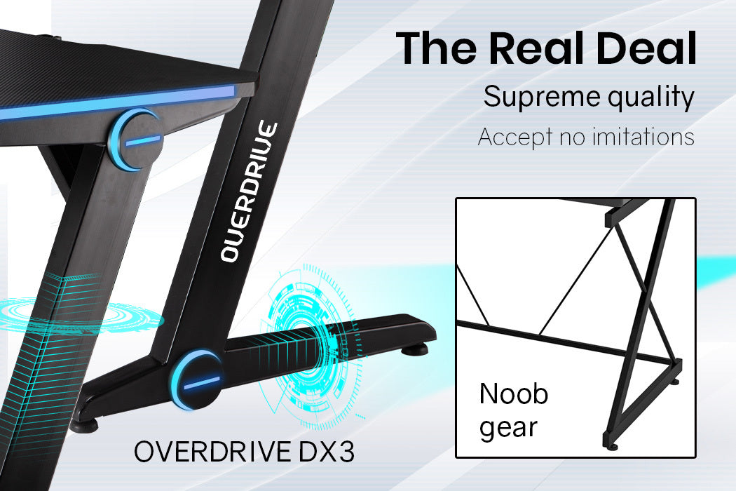 OVERDRIVE Gaming Desk 120cm  Computer Black PC Blue LED Lights Carbon Fiber Look - Cosy Abode