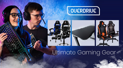 OVERDRIVE Gaming Desk 120cm PC Computer LED Lights Carbon Fibre Style Black RGB - Cosy Abode