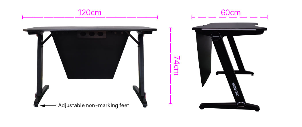 OVERDRIVE Gaming Desk 120cm PC Computer LED Lights Carbon Fibre Style Black RGB - Cosy Abode
