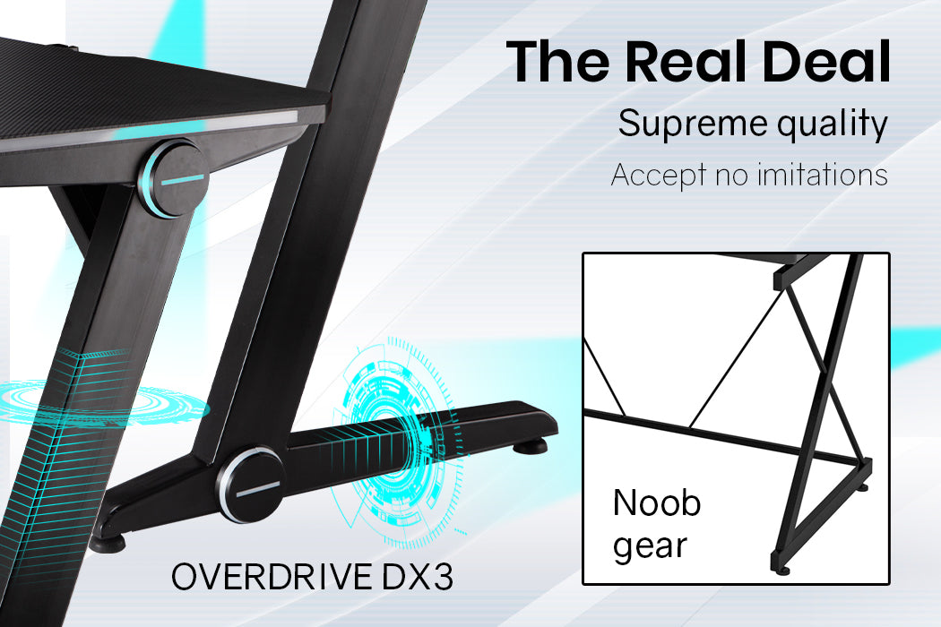 OVERDRIVE Gaming Desk 120cm PC Computer LED Lights Carbon Fibre Style Black RGB - Cosy Abode