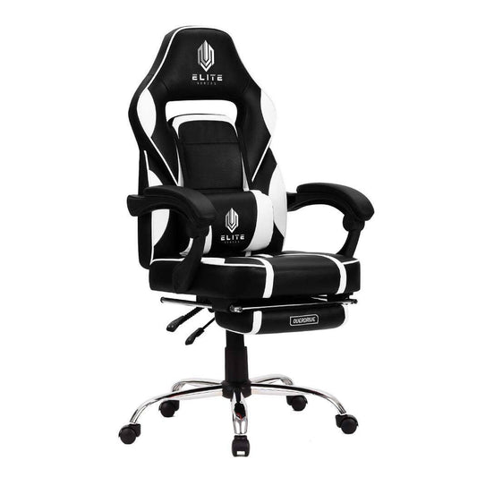 OVERDRIVE Gaming Chair with Footrest and Desk Setup Combo, Black & Grey - Cosy Abode