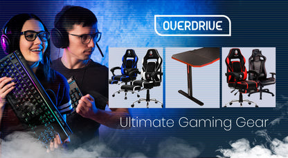 OVERDRIVE Gaming Chair Desk Racing Seat Setup PC Black Office Table Foot Combo - Cosy Abode