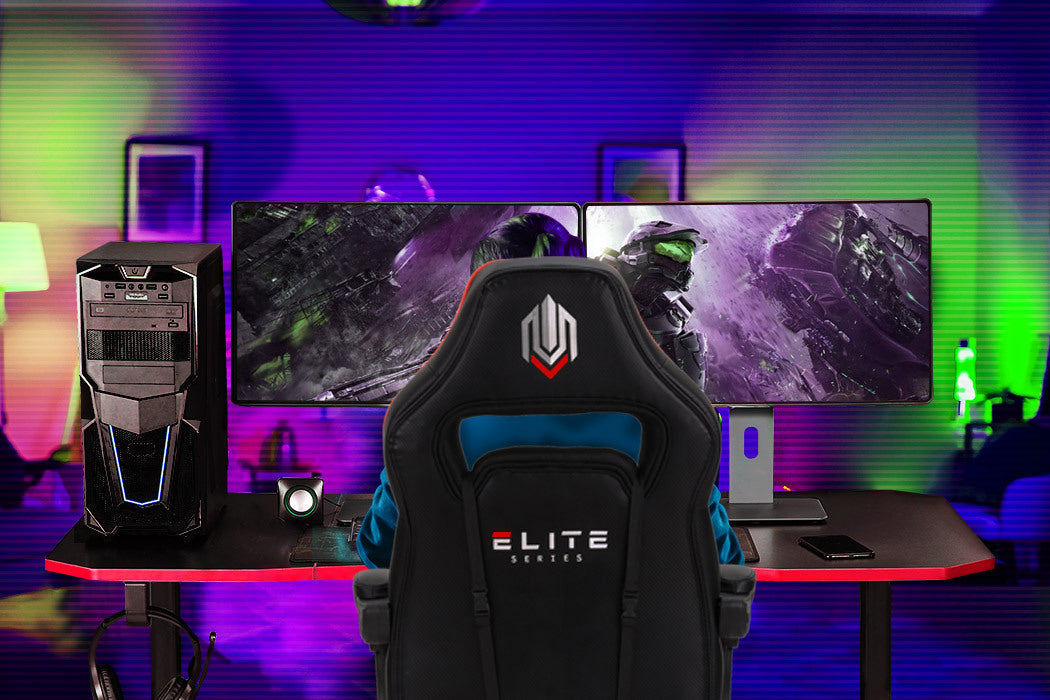OVERDRIVE Gaming Chair Desk Racing Seat Setup PC Black Office Table Foot Combo - Cosy Abode