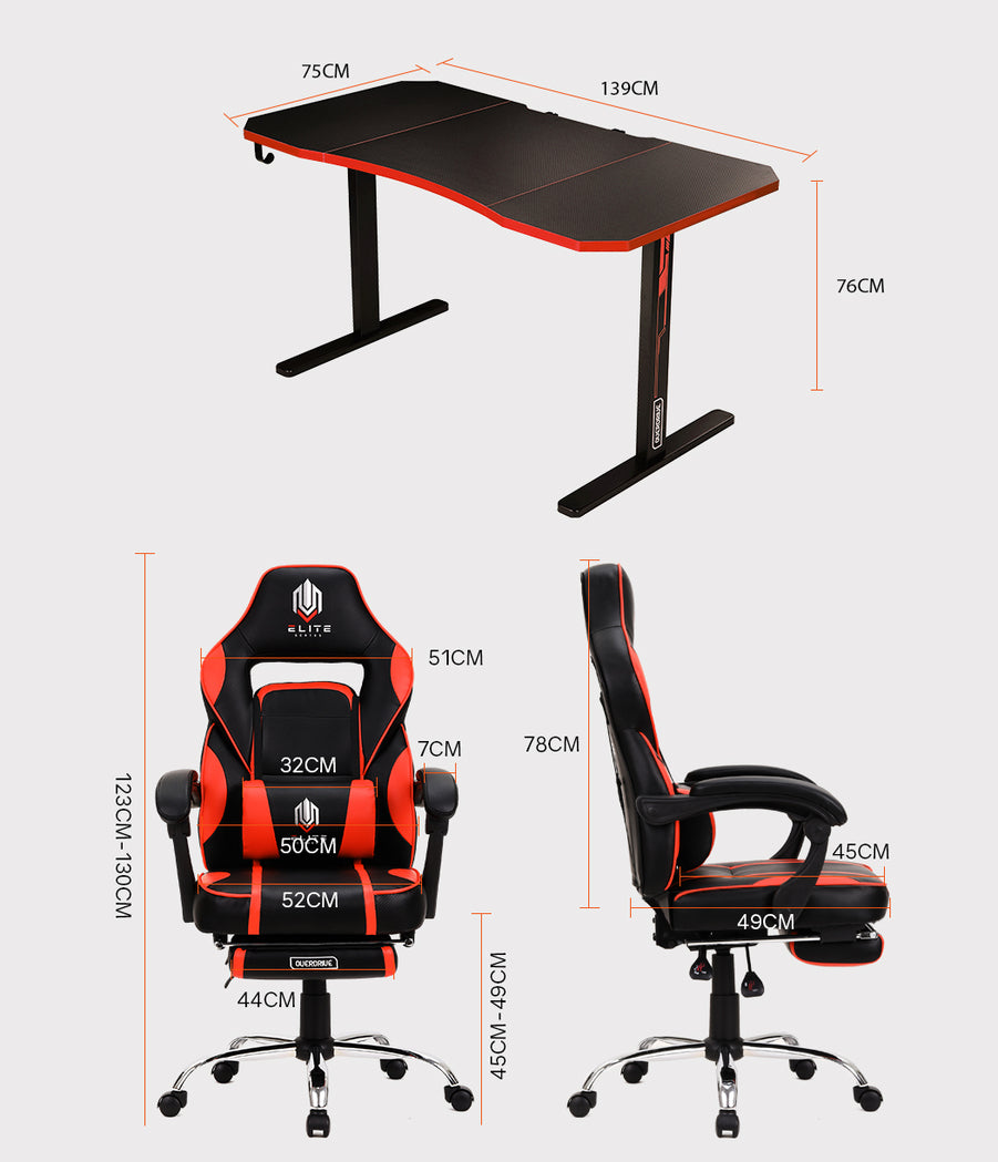 OVERDRIVE Gaming Chair Desk Racing Seat Setup PC Black Office Table Foot Combo - Cosy Abode