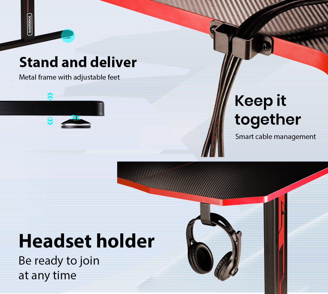 OVERDRIVE Gaming Chair Desk Racing Seat Setup PC Black Office Table Foot Combo - Cosy Abode