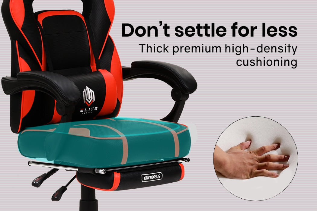 OVERDRIVE Gaming Chair Desk Racing Seat Setup PC Black Office Table Foot Combo - Cosy Abode