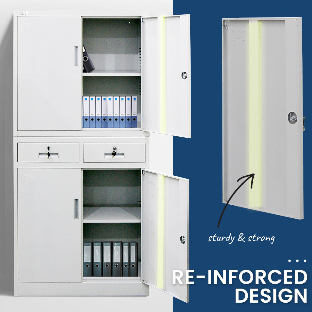 FORTIA Stationery Cabinet Office Home Storage Metal Lockable 4 Door Cupboard Drawers - Cosy Abode