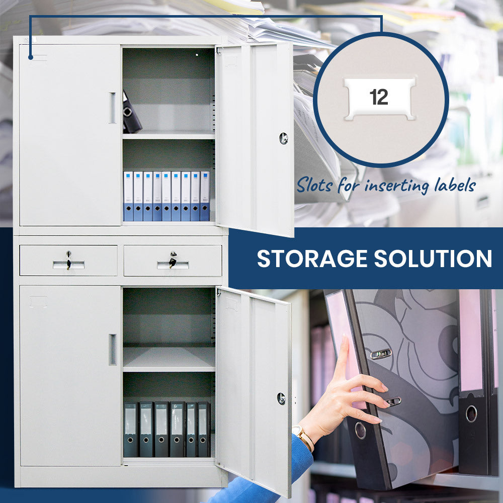 FORTIA Stationery Cabinet Office Home Storage Metal Lockable 4 Door Cupboard Drawers - Cosy Abode