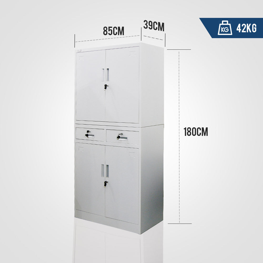 FORTIA Stationery Cabinet Office Home Storage Metal Lockable 4 Door Cupboard Drawers - Cosy Abode