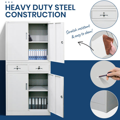 FORTIA Stationery Cabinet Office Home Storage Metal Lockable 4 Door Cupboard Drawers - Cosy Abode