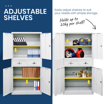 FORTIA Stationery Cabinet Office Home Storage Metal Lockable 4 Door Cupboard Drawers - Cosy Abode