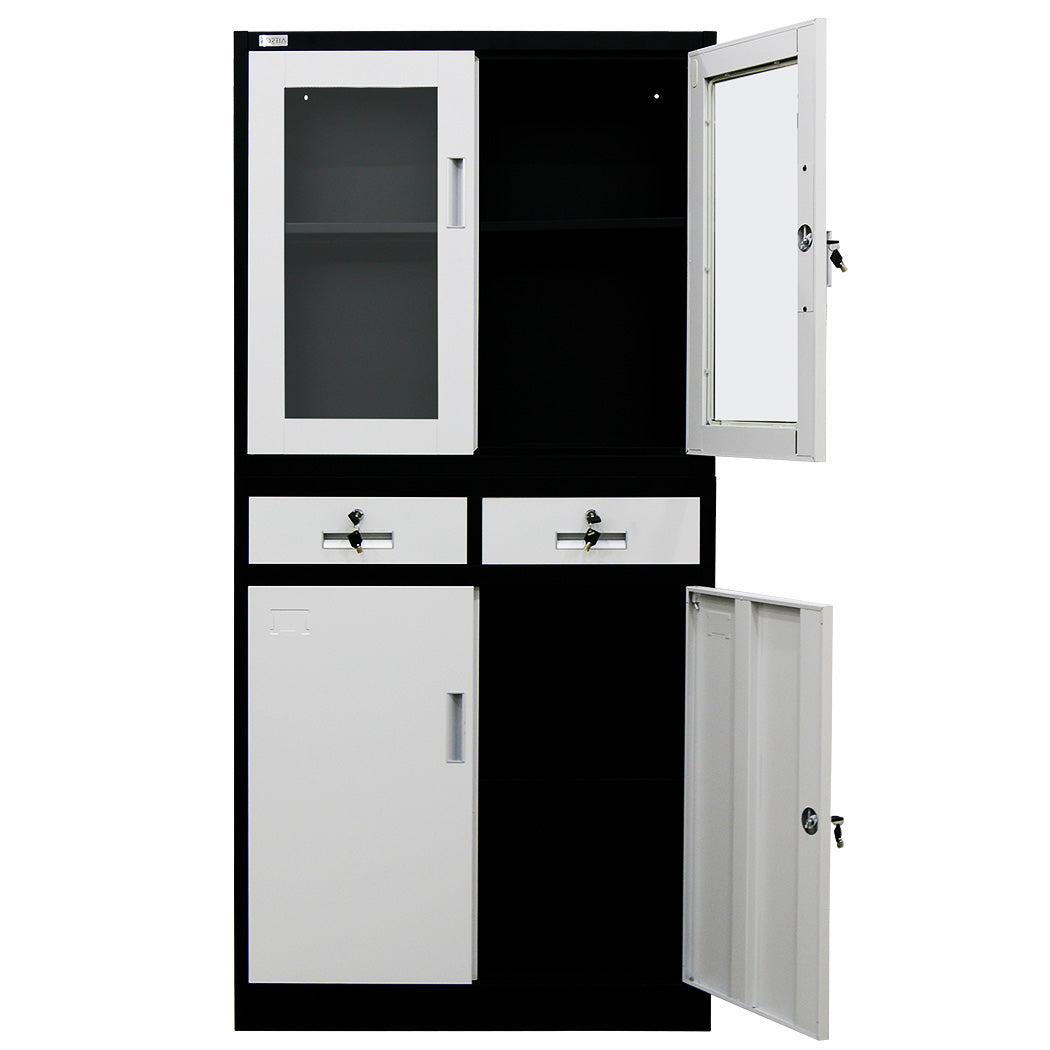 FORTIA Stationery Cabinet Office Storage Metal Lockable 4 Door Cupboard Drawers - Cosy Abode