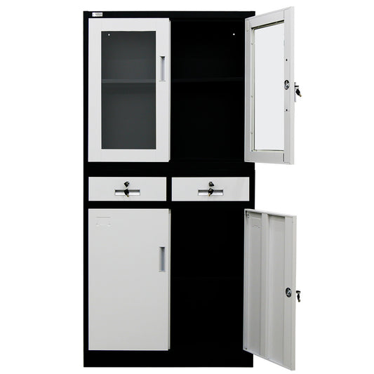 FORTIA Stationery Cabinet Office Storage Metal Lockable 4 Door Cupboard Drawers - Cosy Abode