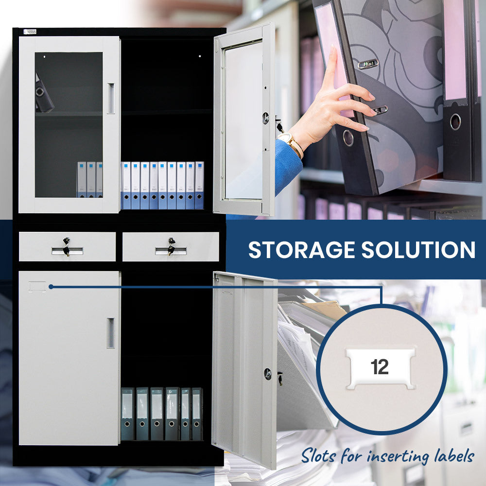 FORTIA Stationery Cabinet Office Storage Metal Lockable 4 Door Cupboard Drawers - Cosy Abode
