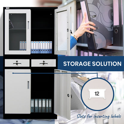 FORTIA Stationery Cabinet Office Storage Metal Lockable 4 Door Cupboard Drawers - Cosy Abode