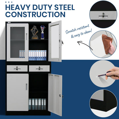 FORTIA Stationery Cabinet Office Storage Metal Lockable 4 Door Cupboard Drawers - Cosy Abode
