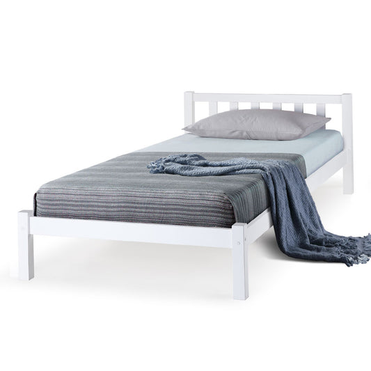Kingston Slumber Single Bed Frame With Mattress White Girls Wooden Timber Adults Boys Slat Modern - Cosy Abode