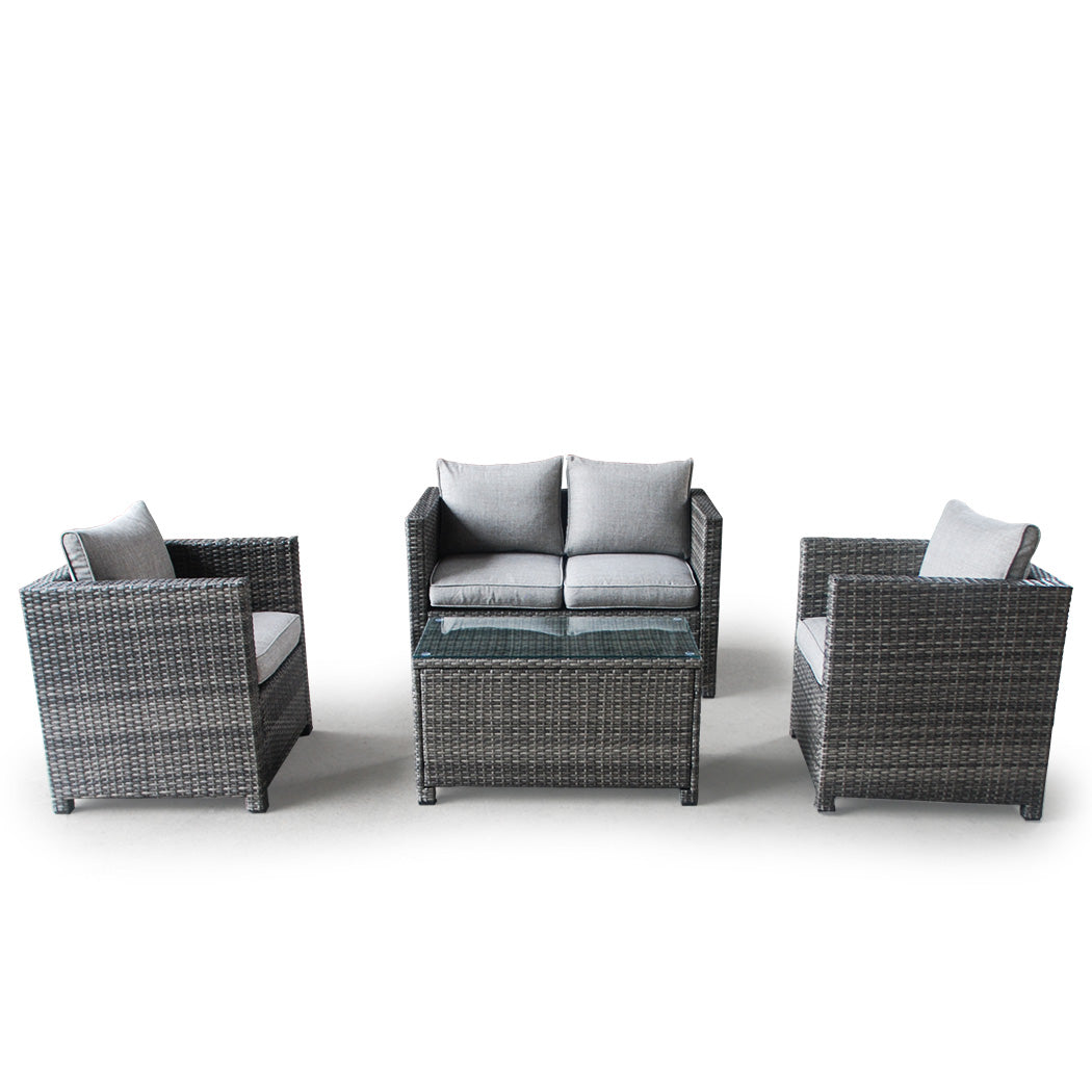 LONDON RATTAN Outdoor Furniture 4pc Setting Chairs Lounge Set Wicker Sofa Couch - Cosy Abode