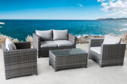 LONDON RATTAN Outdoor Furniture 4pc Setting Chairs Lounge Set Wicker Sofa Couch - Cosy Abode