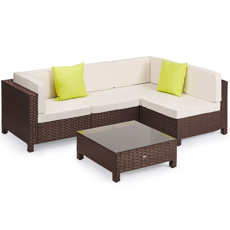 LONDON RATTAN 5pc Sofa Outdoor Furniture Brown Wicker Lounge Set Setting Pool - Cosy Abode