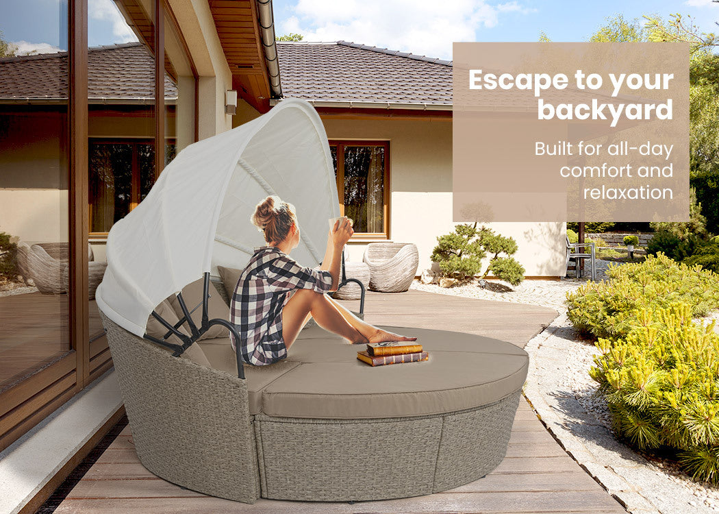 LONDON RATTAN Day Bed Daybed Sofa Garden Wicker Outdoor Furniture Round - Cosy Abode