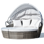LONDON RATTAN 3PC Outdoor Daybed Patio Rattan Sofa Sun Lounge Furniture Grey Wicker Off White Canopy - Cosy Abode