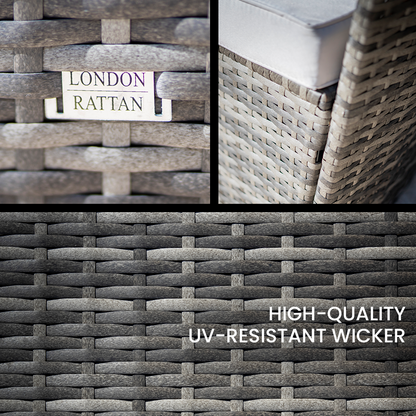 LONDON RATTAN 3PC Outdoor Daybed Patio Rattan Sofa Sun Lounge Furniture Grey Wicker Off White Canopy - Cosy Abode