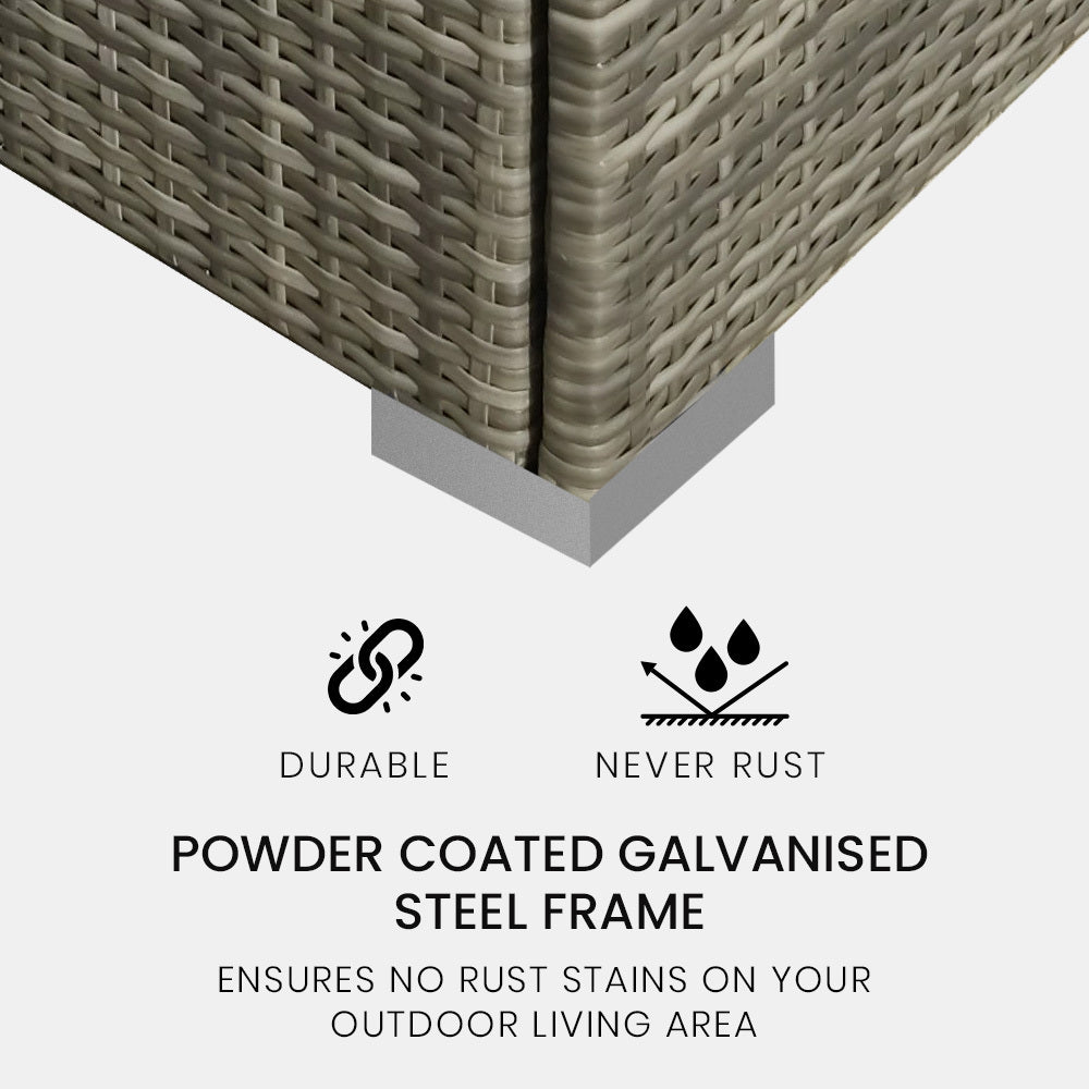 LONDON RATTAN 1 Seater Outdoor Ottoman Modular Wicker Lounge Furniture, Grey - Cosy Abode