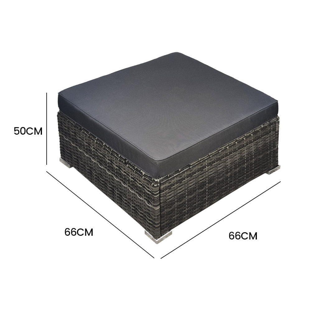 LONDON RATTAN 1 Seater Outdoor Ottoman Modular Wicker Lounge Furniture, Grey - Cosy Abode