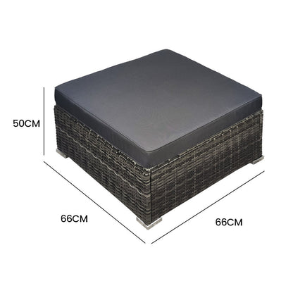 LONDON RATTAN 1 Seater Outdoor Ottoman Modular Wicker Lounge Furniture, Grey - Cosy Abode