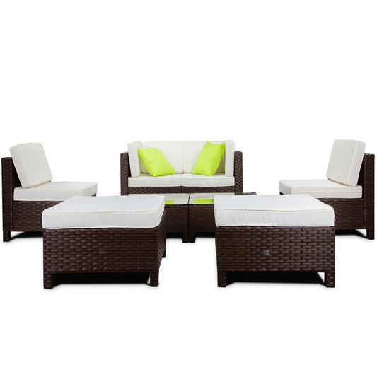 LONDON RATTAN 8pc Outdoor Lounge Furniture Setting Wicker Patio Sofa Set Brown - Cosy Abode