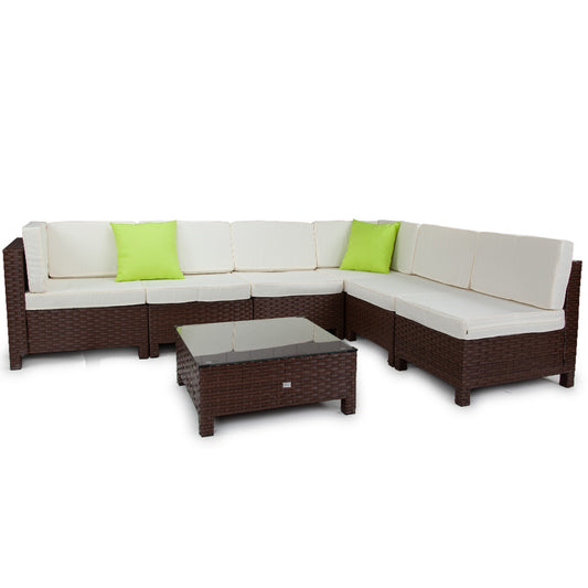 LONDON RATTAN 7pc Outdoor Wicker Lounge Furniture Setting Patio Sofa Set Brown - Cosy Abode