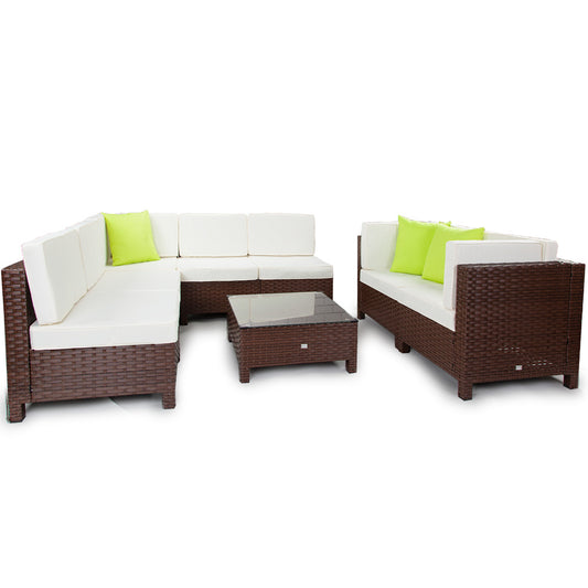 LONDON RATTAN 8pc Outdoor Furniture Setting Lounge Wicker Patio Sofa Set Brown - Cosy Abode