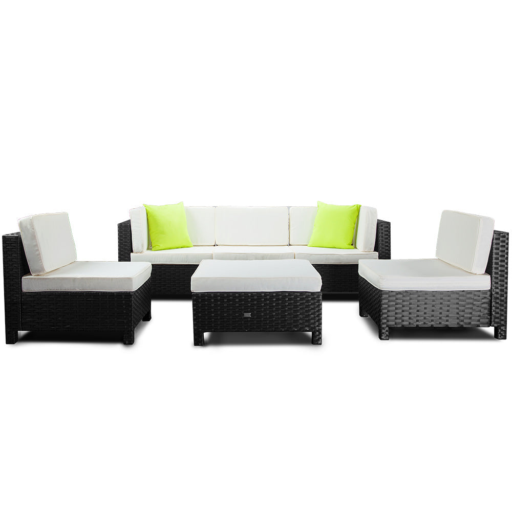LONDON RATTAN 6pc Outdoor Furniture Setting Sofa Set Wicker Lounge Patio - Cosy Abode