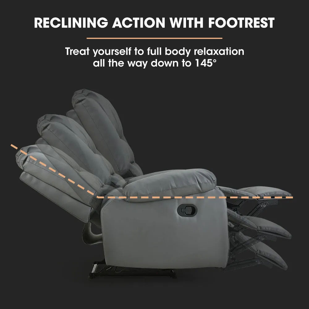 Fortia Luxury Recliner Lounge Chair, Single Faux Leather Armchair, for Home Theatre Cinema, Elderly, Grey - Cosy Abode