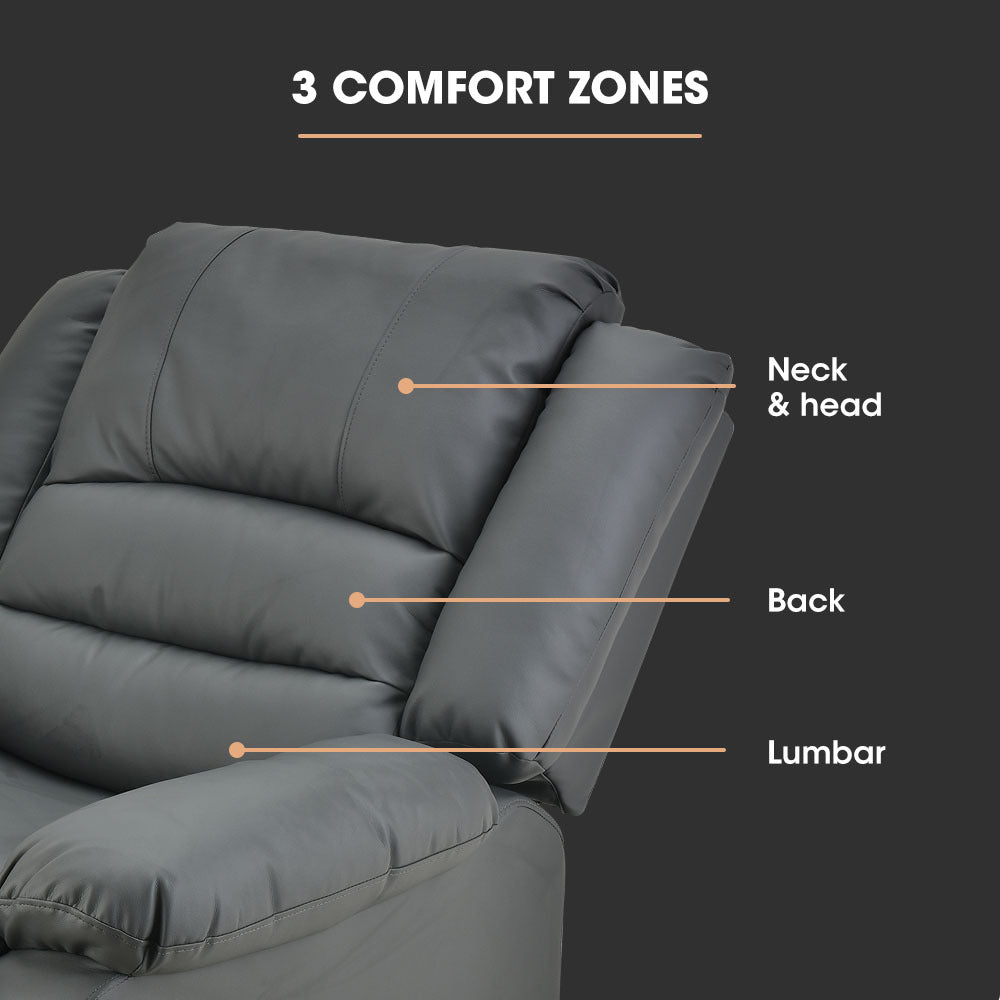 Fortia Luxury Recliner Lounge Chair, Single Faux Leather Armchair, for Home Theatre Cinema, Elderly, Grey - Cosy Abode