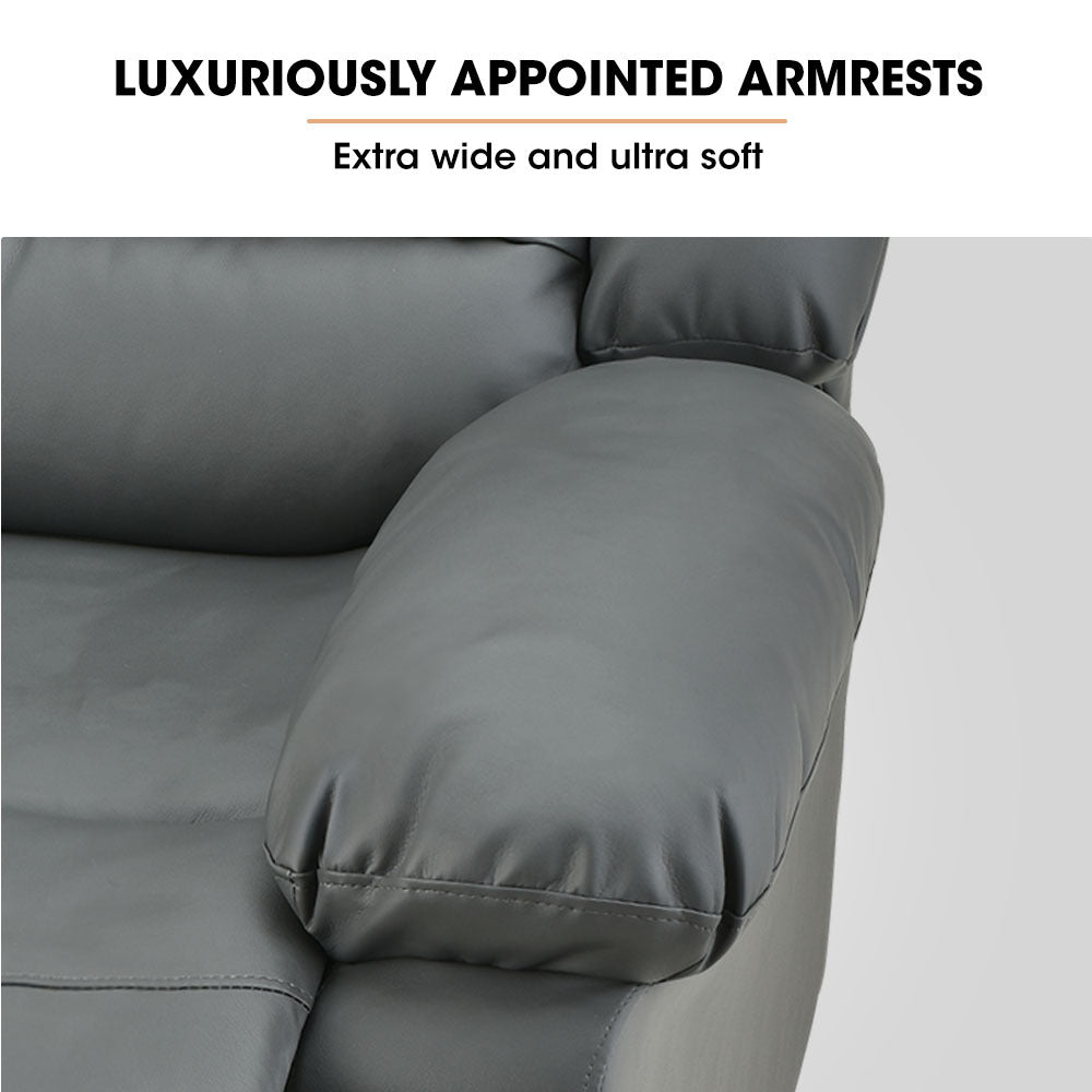 Fortia Luxury Recliner Lounge Chair, Single Faux Leather Armchair, for Home Theatre Cinema, Elderly, Grey - Cosy Abode
