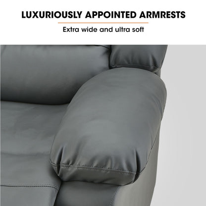 Fortia Luxury Recliner Lounge Chair, Single Faux Leather Armchair, for Home Theatre Cinema, Elderly, Grey - Cosy Abode