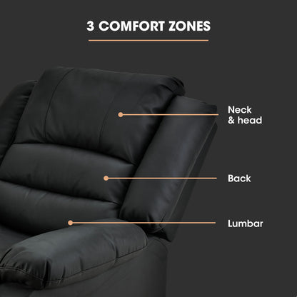 FORTIA Luxury Recliner Lounge Chair, Single Faux Leather Armchair, for Home Theatre Cinema, Elderly, Black - Cosy Abode