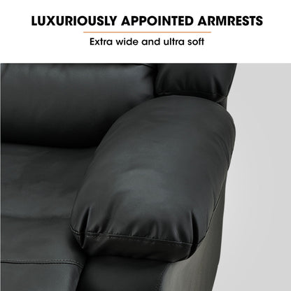FORTIA Luxury Recliner Lounge Chair, Single Faux Leather Armchair, for Home Theatre Cinema, Elderly, Black - Cosy Abode