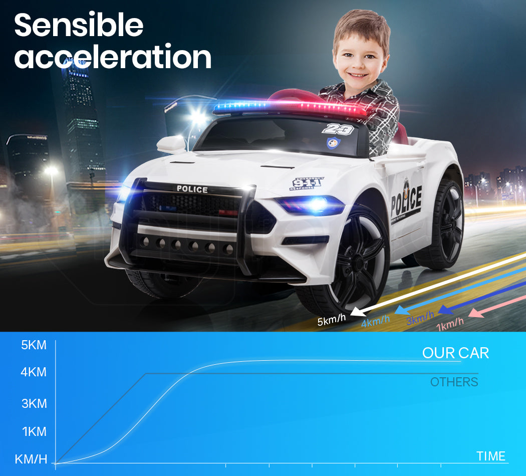 ROVO KIDS Ride-On Car Patrol Electric Battery Powered Toy White - Cosy Abode