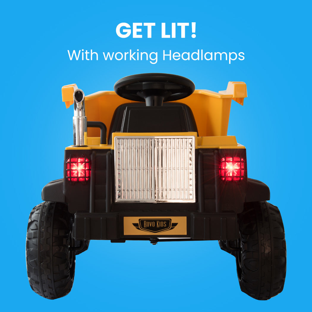 ROVO KIDS Electric Ride On Children's Toy Dump Truck with Bluetooth Music - Yellow - Cosy Abode