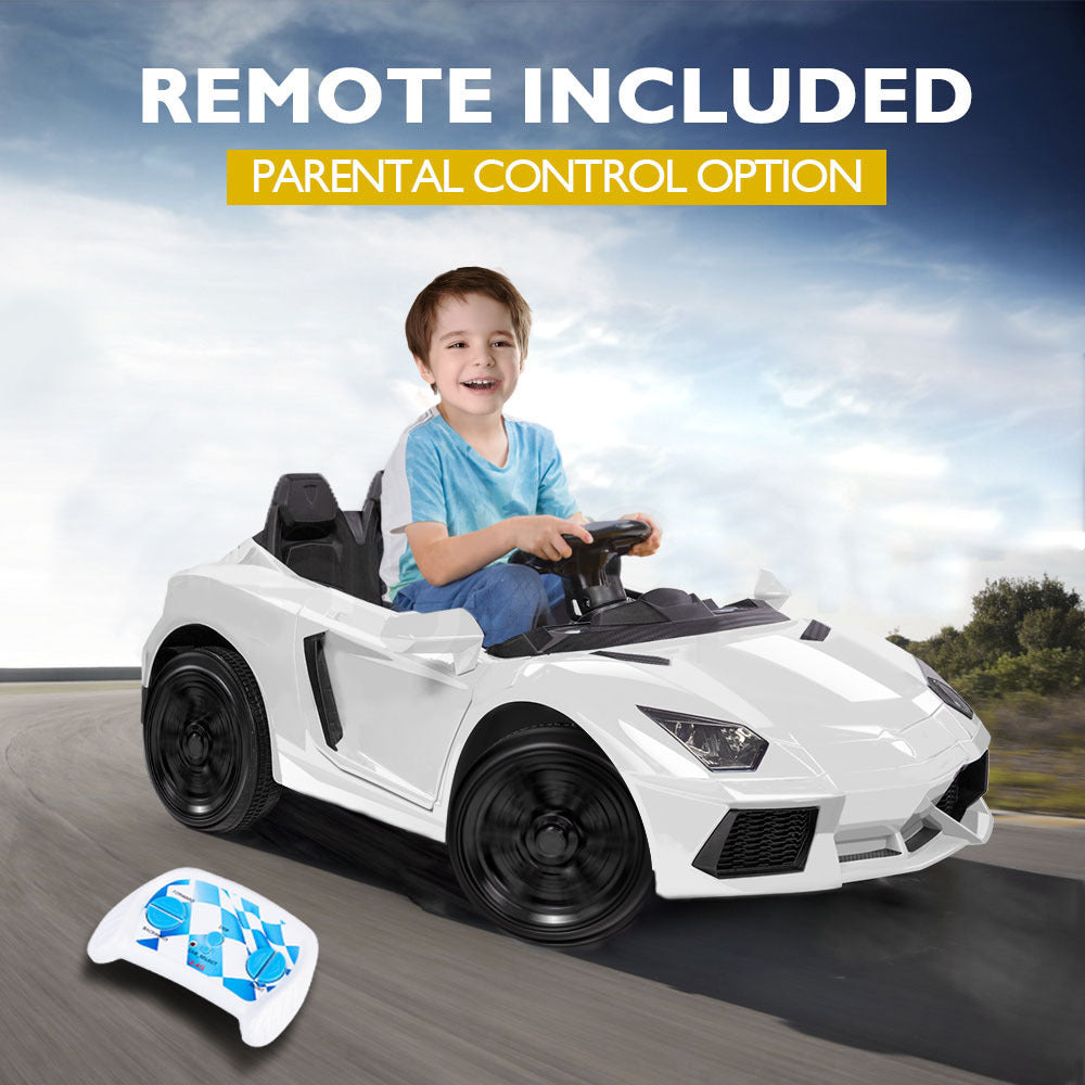 ROVO KIDS Ride-On Car LAMBORGHINI Inspired Electric Toy Battery Remote White - Cosy Abode
