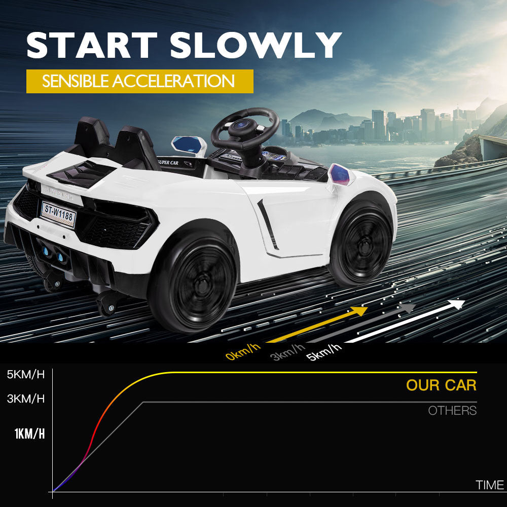 ROVO KIDS Ride-On Car LAMBORGHINI Inspired Electric Toy Battery Remote White - Cosy Abode