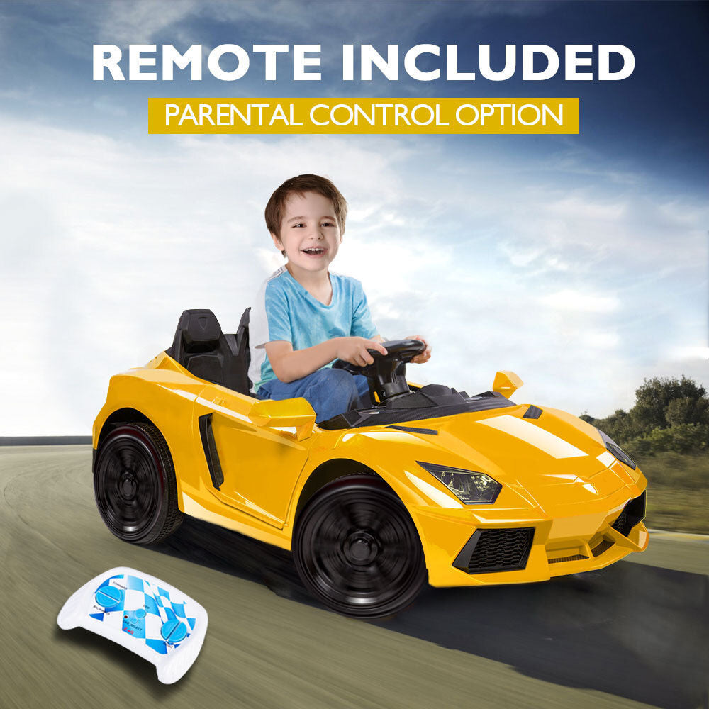 ROVO KIDS Ride-On Car LAMBORGHINI Inspired - Electric Battery Remote Yellow - Cosy Abode