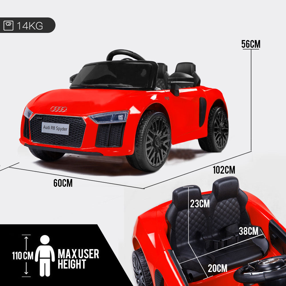 Rovo Kids Kids Ride-On Car Licensed AUDI R8 SPYDER Battery Electric Toy Remote 12V Red - Cosy Abode